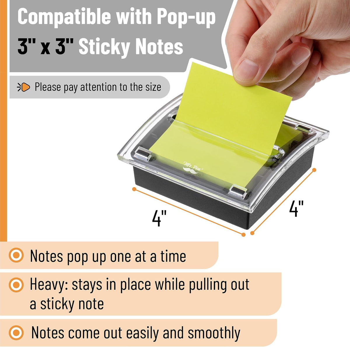 Pop Up Sticky Note Dispenser, 3" x 3", Black, Sticky Note Dispenser