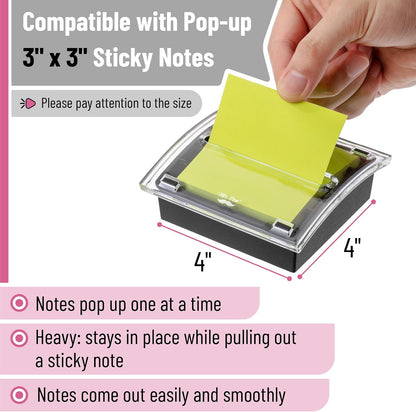 Pop Up Sticky Note Dispenser, 3" x 3", Black, Sticky Note Dispenser