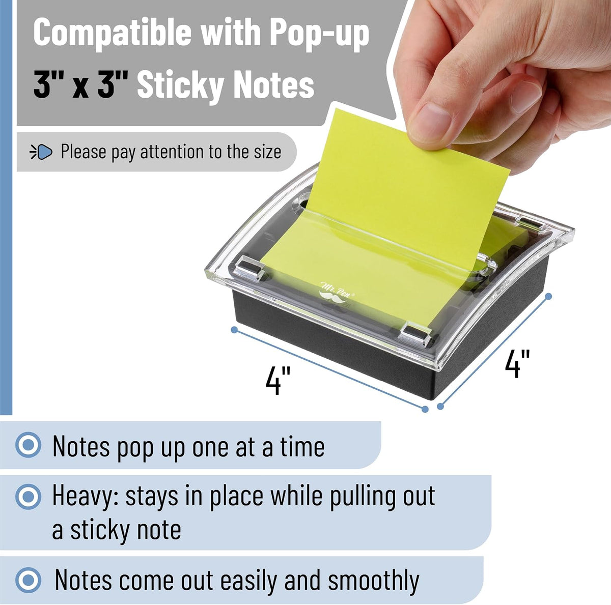 Pop Up Sticky Note Dispenser, 3" x 3", Black, Sticky Note Dispenser