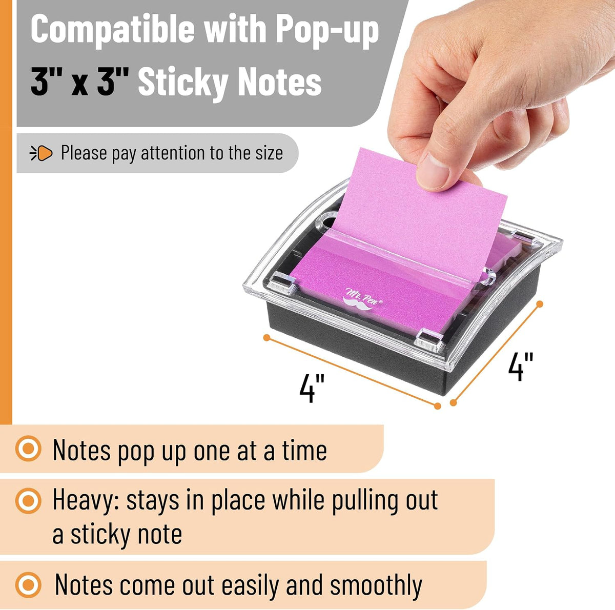 Pop Up Sticky Note Dispenser, 3" x 3", Black, Sticky Note Dispenser