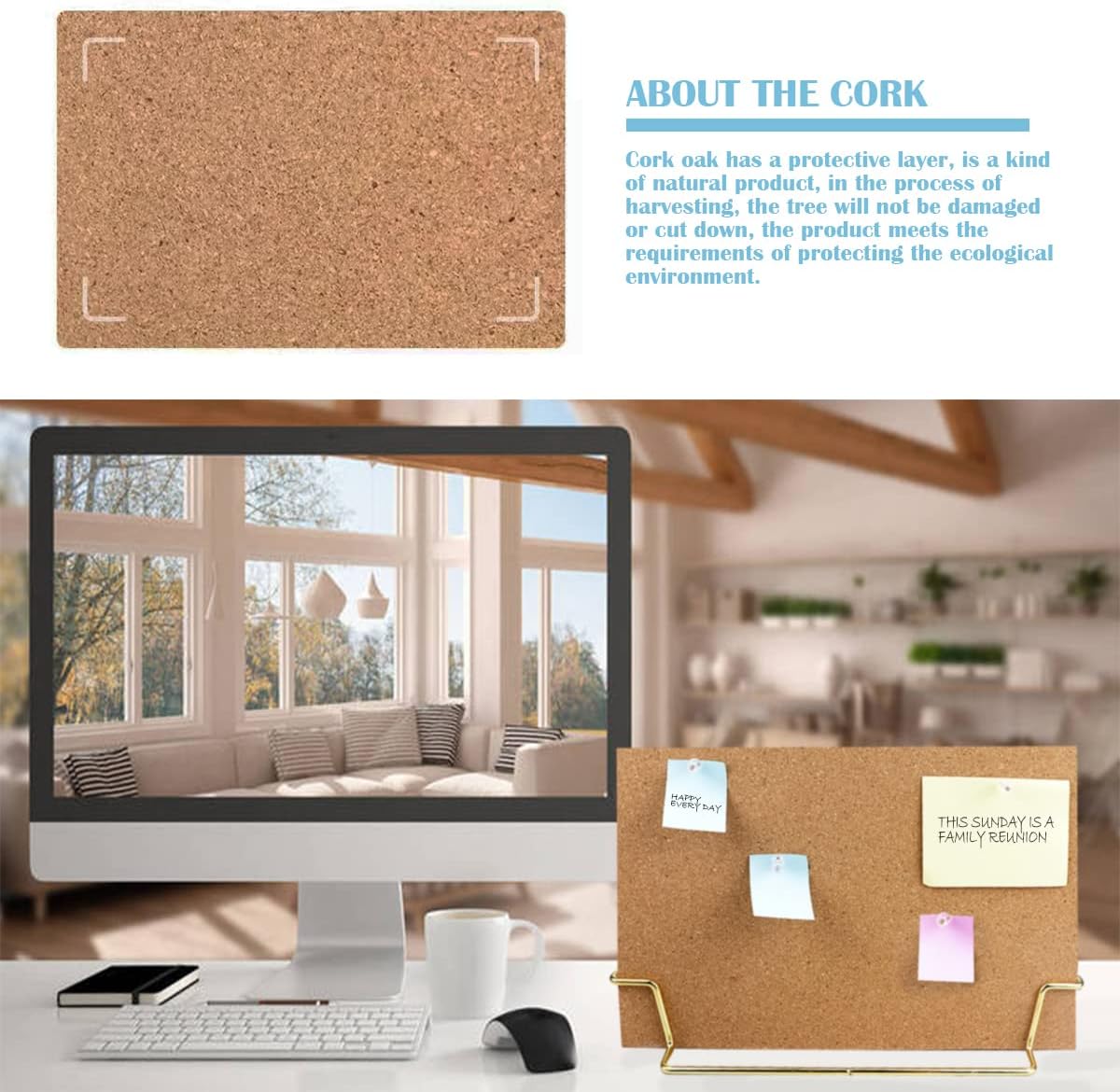 1 Set Cork Board Bulletin Board with Stand, Desktop Double Sided Message Memo Picture Board for Home Office School, Small Cork Board for Desk with Pushpins（12.6 x 9 inch）