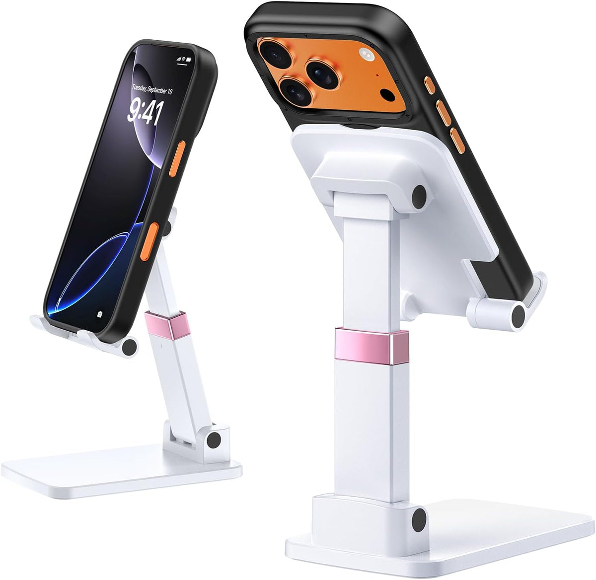 Phone Stand for Desk Cellphone Holder Height Angle Adjustable Stands, Anti-Slip Base, Compact Design for iPhone Android Devices,Black,1Pack