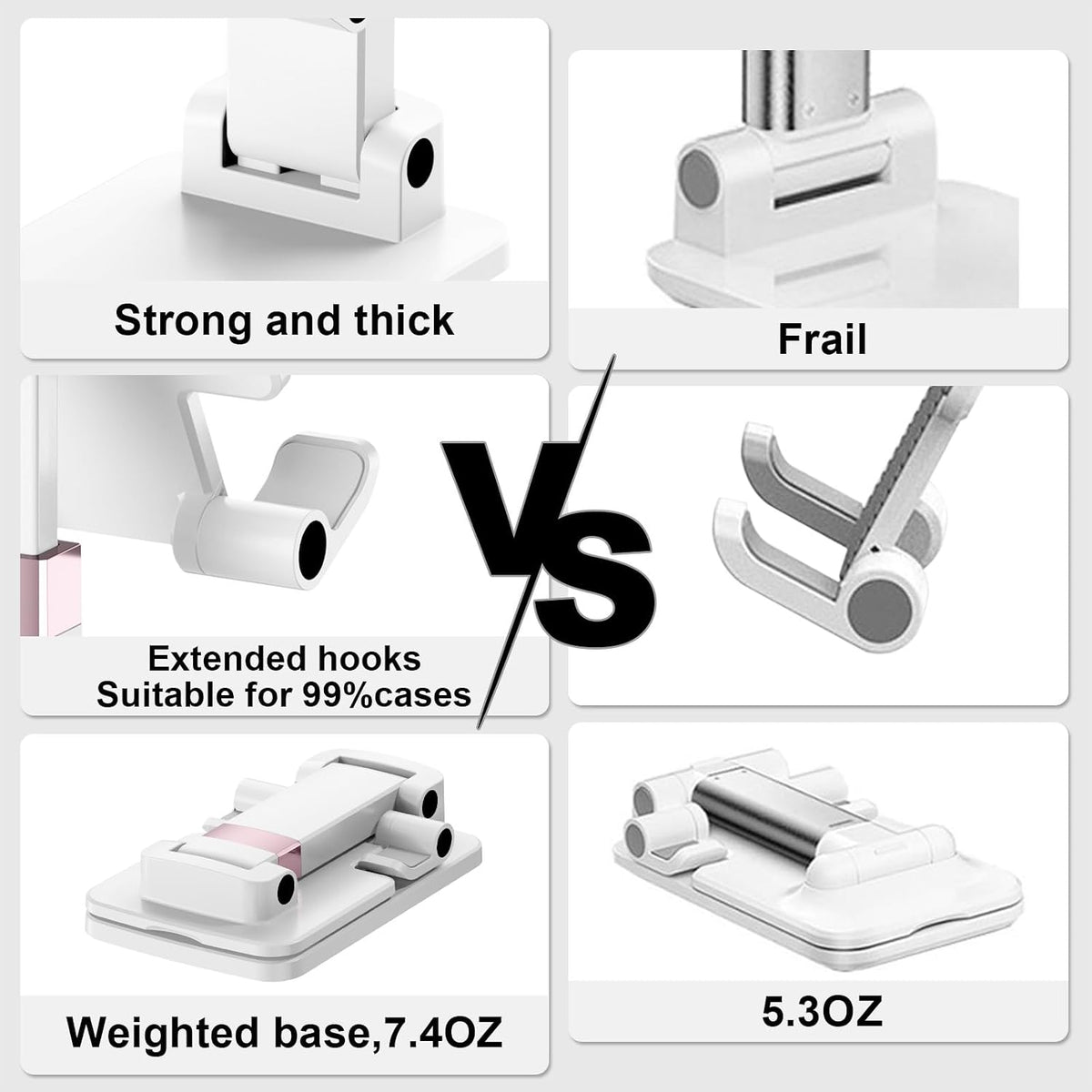 Phone Stand for Desk Cellphone Holder Height Angle Adjustable Stands, Anti-Slip Base, Compact Design for iPhone Android Devices,Black,1Pack