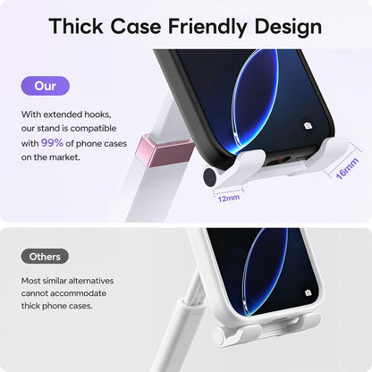 Phone Stand for Desk Cellphone Holder Height Angle Adjustable Stands, Anti-Slip Base, Compact Design for iPhone Android Devices,Black,1Pack