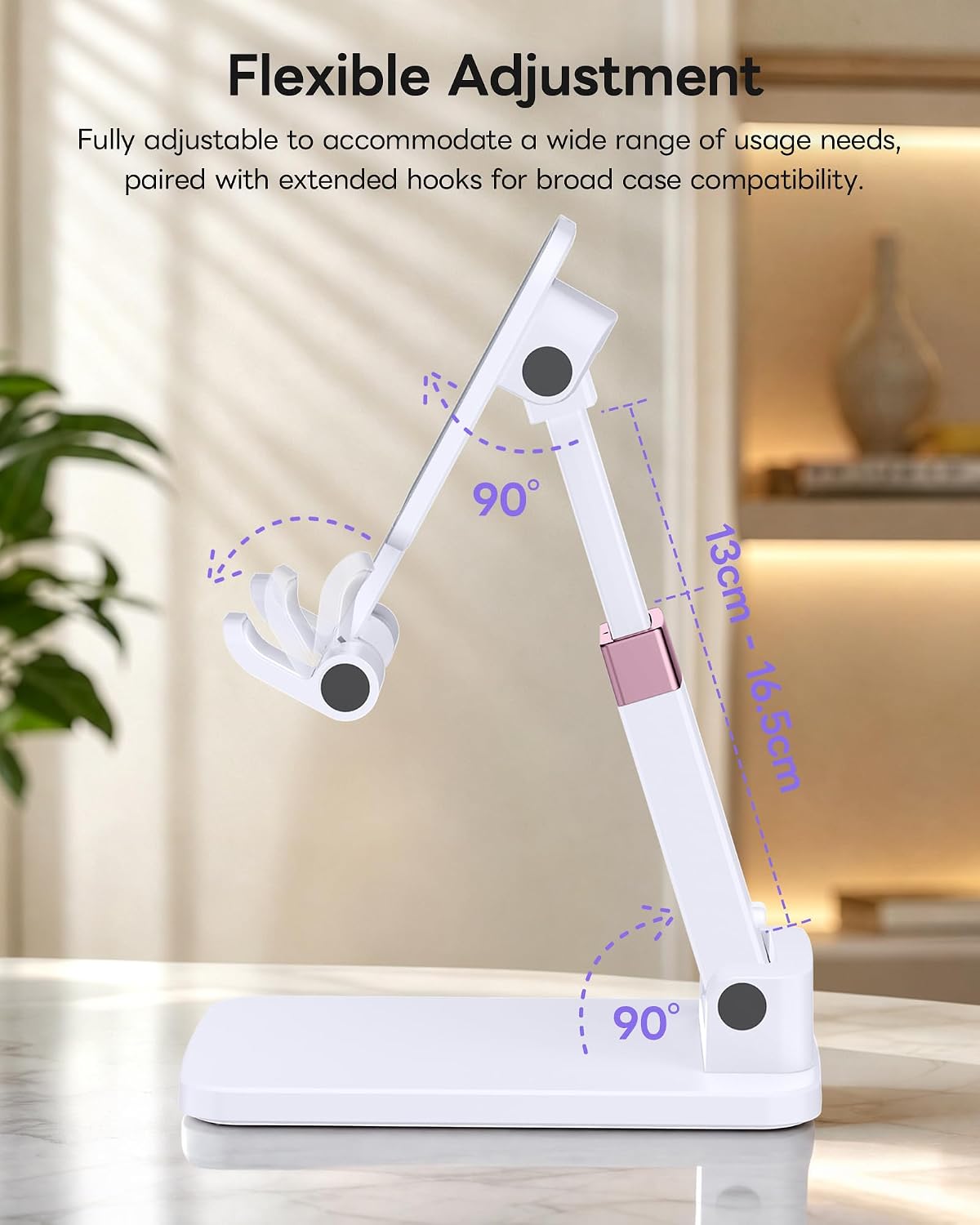 Phone Stand for Desk Cellphone Holder Height Angle Adjustable Stands, Anti-Slip Base, Compact Design for iPhone Android Devices,Black,1Pack