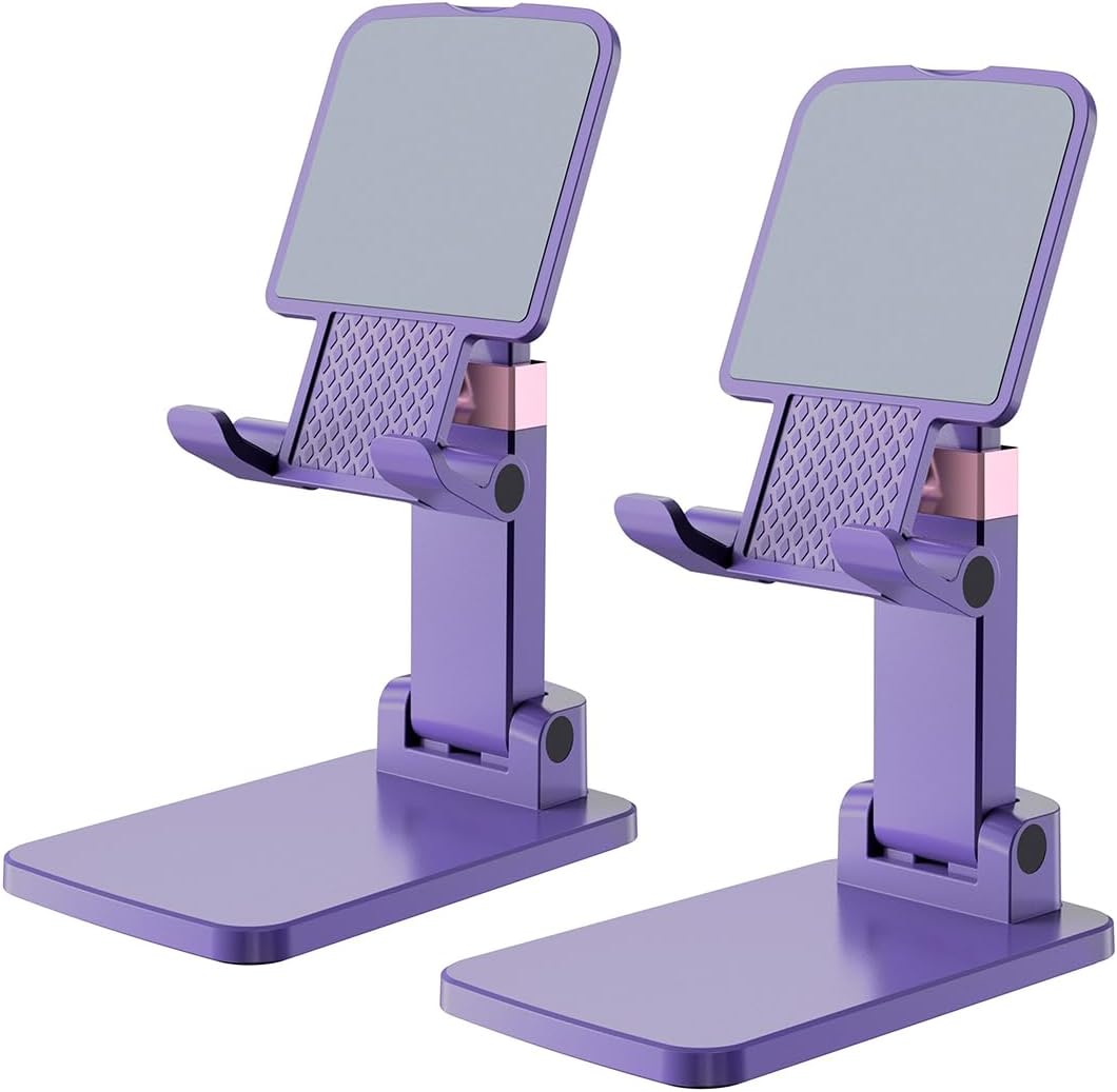 Phone Stand for Desk Cellphone Holder Height Angle Adjustable Stands, Anti-Slip Base, Compact Design for iPhone Android Devices,Black,1Pack