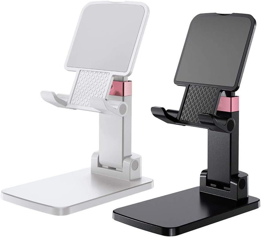 Phone Stand for Desk Cellphone Holder Height Angle Adjustable Stands, Anti-Slip Base, Compact Design for iPhone Android Devices,Black,1Pack