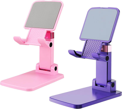Phone Stand for Desk Cellphone Holder Height Angle Adjustable Stands, Anti-Slip Base, Compact Design for iPhone Android Devices,Black,1Pack