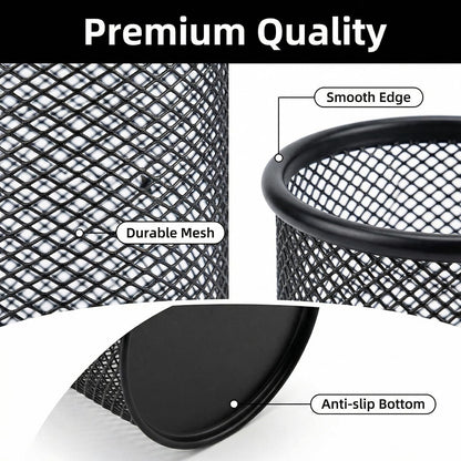 Pen Holder Mesh Pencil Holder Metal Pen Holder Cup Pencil Cup Holder for Desk Office Pen Organizer Black, 4 Pack
