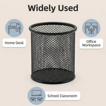 Pen Holder Mesh Pencil Holder Metal Pen Holder Cup Pencil Cup Holder for Desk Office Pen Organizer Black, 4 Pack