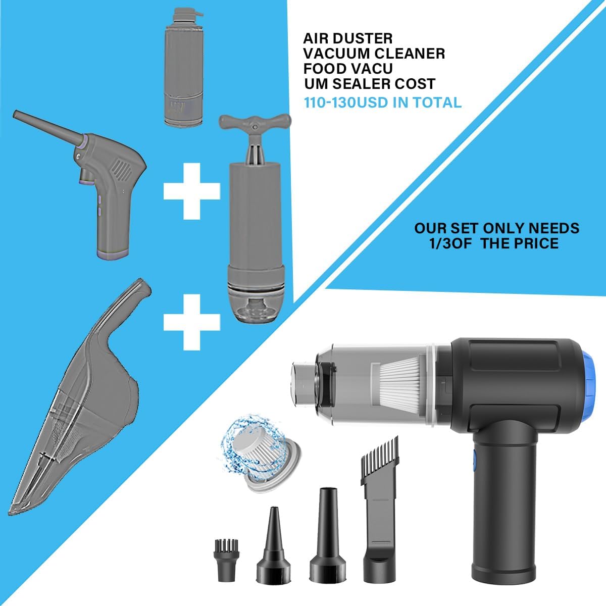 Air Duster - Computer Vacuum Cleaner - for Keyboard Cleaning - Cordless Canned Air - 110000RPM Powerful PC Cleaner(Air-01)