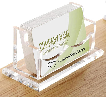 Custom Business Card Holder for Desk, Engraved Walnut Wood Stand
