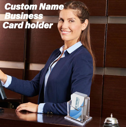 Custom Business Card Holder for Desk, Engraved Walnut Wood Stand