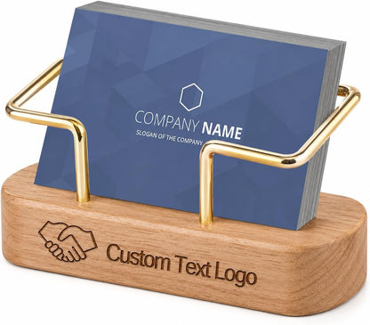 Custom Business Card Holder for Desk, Engraved Walnut Wood Stand