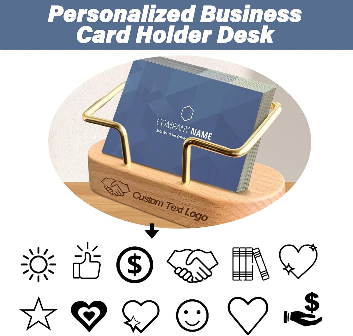 Custom Business Card Holder for Desk, Engraved Walnut Wood Stand
