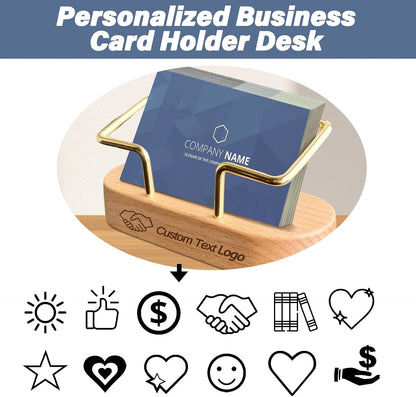Custom Business Card Holder for Desk, Engraved Walnut Wood Stand