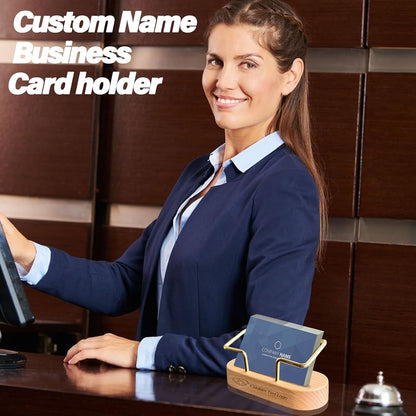 Custom Business Card Holder for Desk, Engraved Walnut Wood Stand
