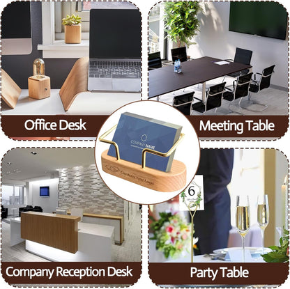 Custom Business Card Holder for Desk, Engraved Walnut Wood Stand