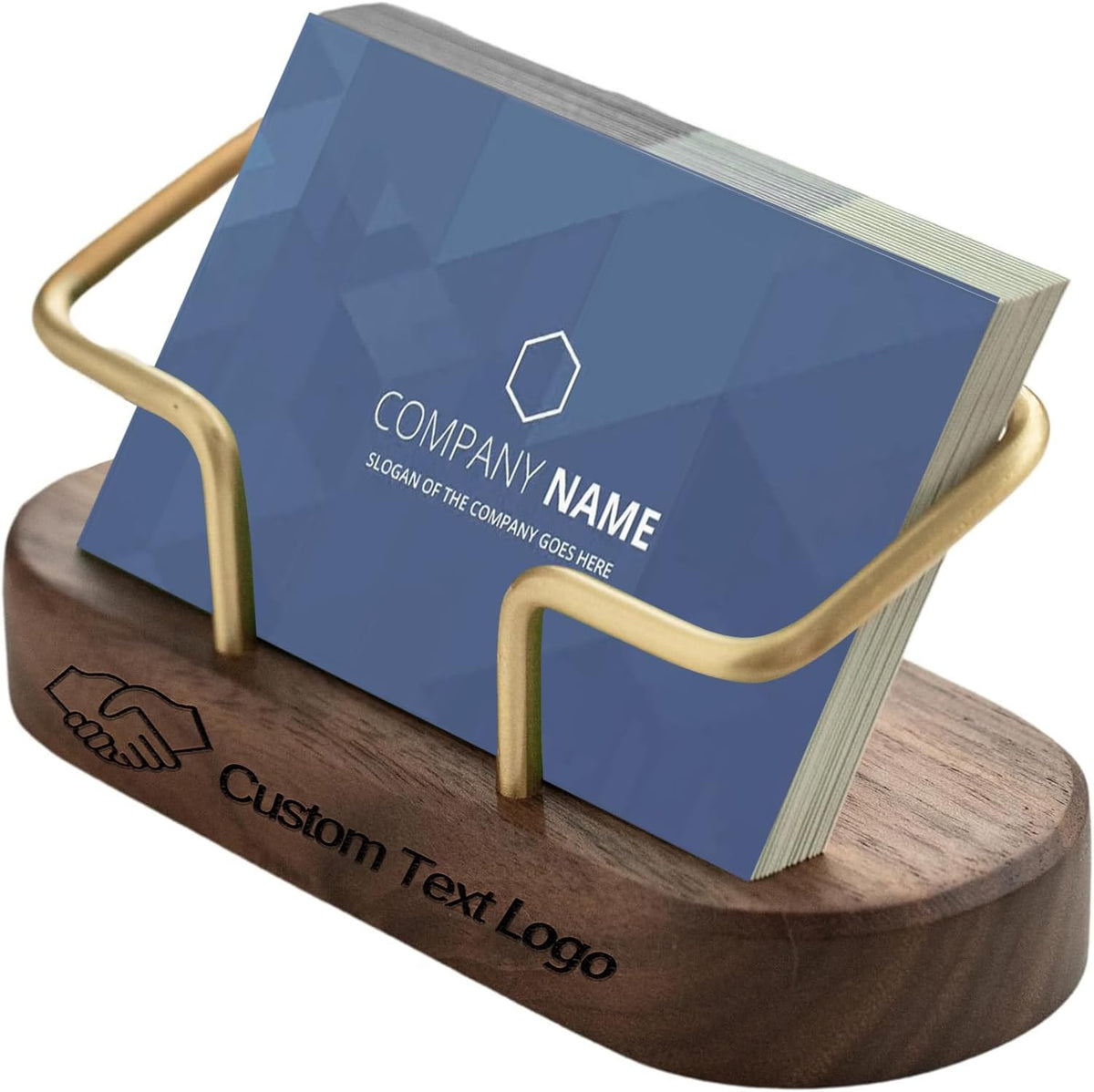 Custom Business Card Holder for Desk, Engraved Walnut Wood Stand