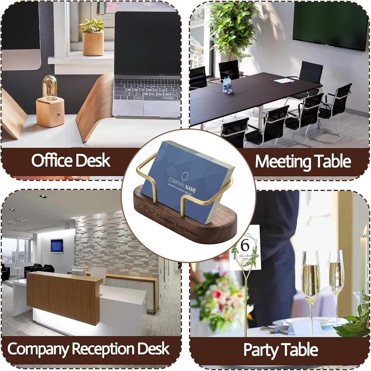 Custom Business Card Holder for Desk, Engraved Walnut Wood Stand