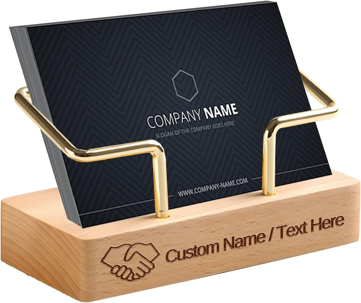 Custom Business Card Holder for Desk, Engraved Walnut Wood Stand