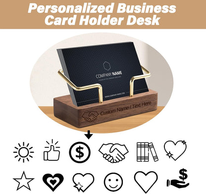 Custom Business Card Holder for Desk, Engraved Walnut Wood Stand