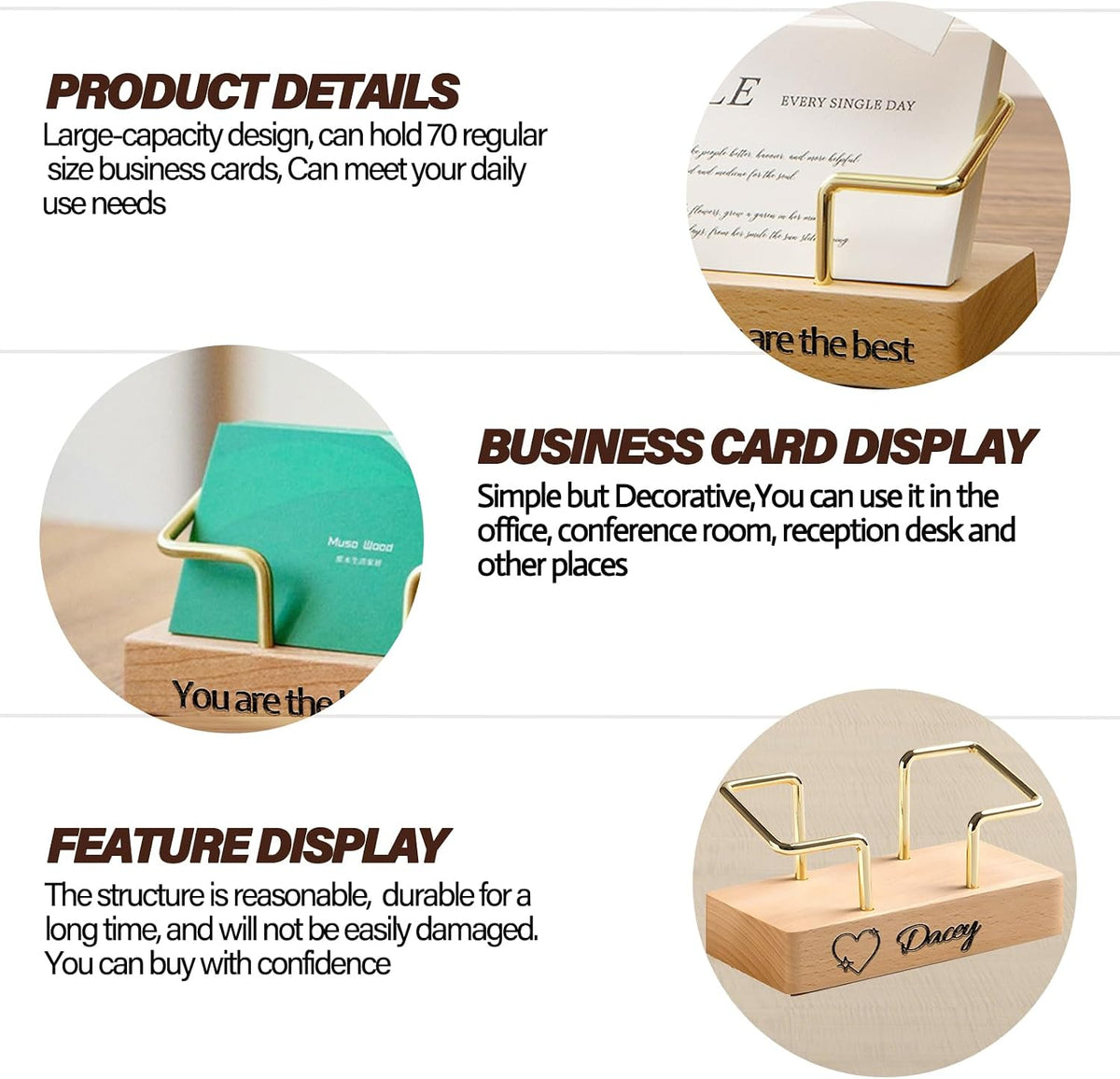 Custom Business Card Holder for Desk, Engraved Walnut Wood Stand
