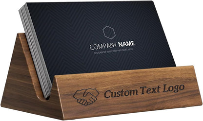 Custom Business Card Holder for Desk, Engraved Walnut Wood Stand