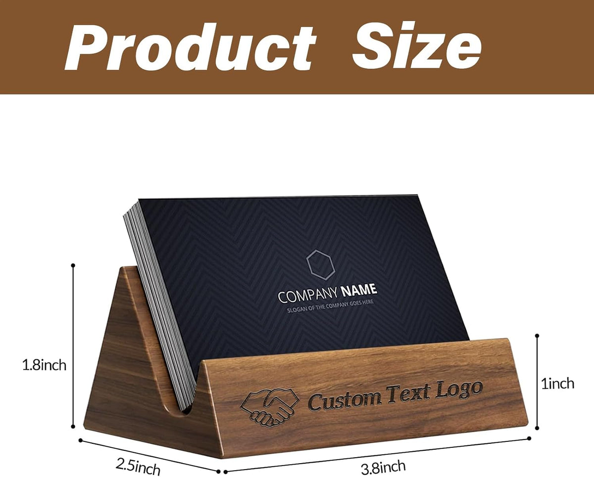 Custom Business Card Holder for Desk, Engraved Walnut Wood Stand
