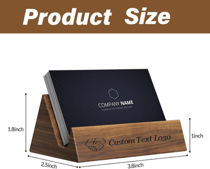Custom Business Card Holder for Desk, Engraved Walnut Wood Stand