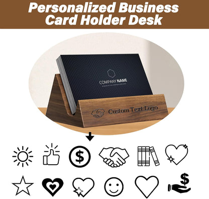 Custom Business Card Holder for Desk, Engraved Walnut Wood Stand