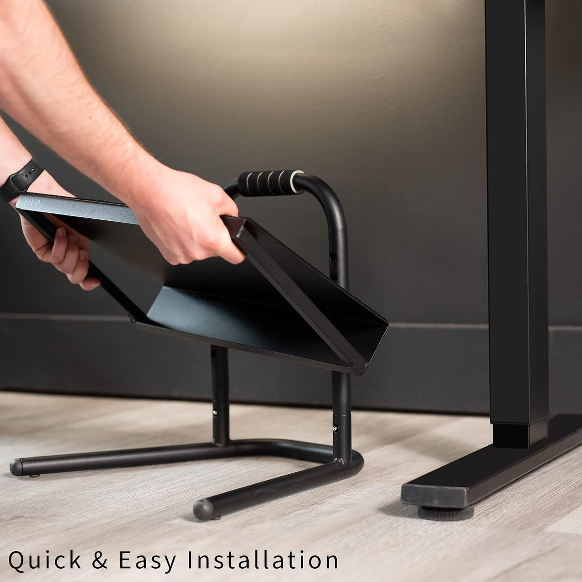 Ergonomic Height Adjustable Foot Rest Relief Platform, Elevated Stool for Comfortable Sit to Stand Workstation, Non-Slip Surface, Portable, Home Office Classroom Use, Black, STAND-FT01