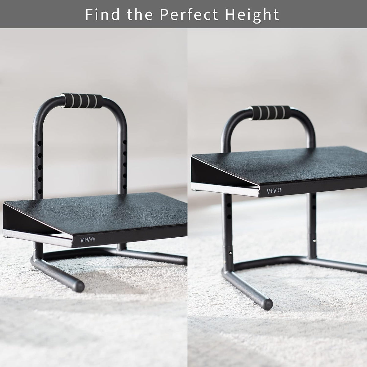 Ergonomic Height Adjustable Foot Rest Relief Platform, Elevated Stool for Comfortable Sit to Stand Workstation, Non-Slip Surface, Portable, Home Office Classroom Use, Black, STAND-FT01