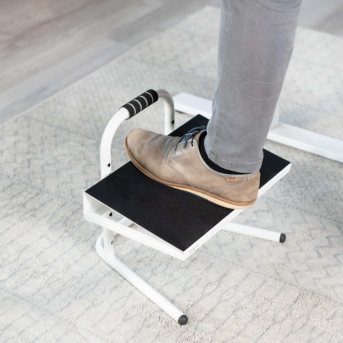 Ergonomic Height Adjustable Foot Rest Relief Platform, Elevated Stool for Comfortable Sit to Stand Workstation, Non-Slip Surface, Portable, Home Office Classroom Use, Black, STAND-FT01