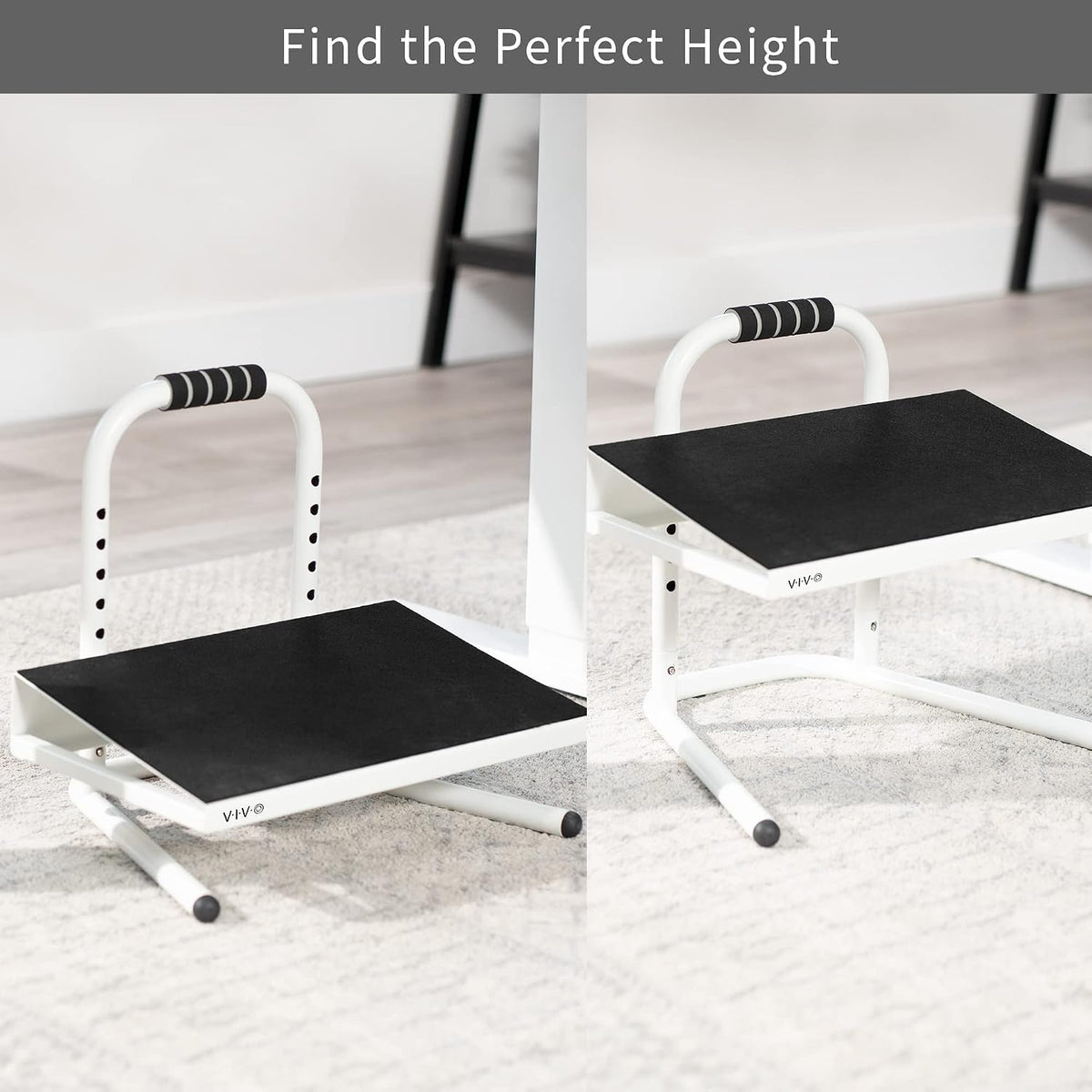 Ergonomic Height Adjustable Foot Rest Relief Platform, Elevated Stool for Comfortable Sit to Stand Workstation, Non-Slip Surface, Portable, Home Office Classroom Use, Black, STAND-FT01