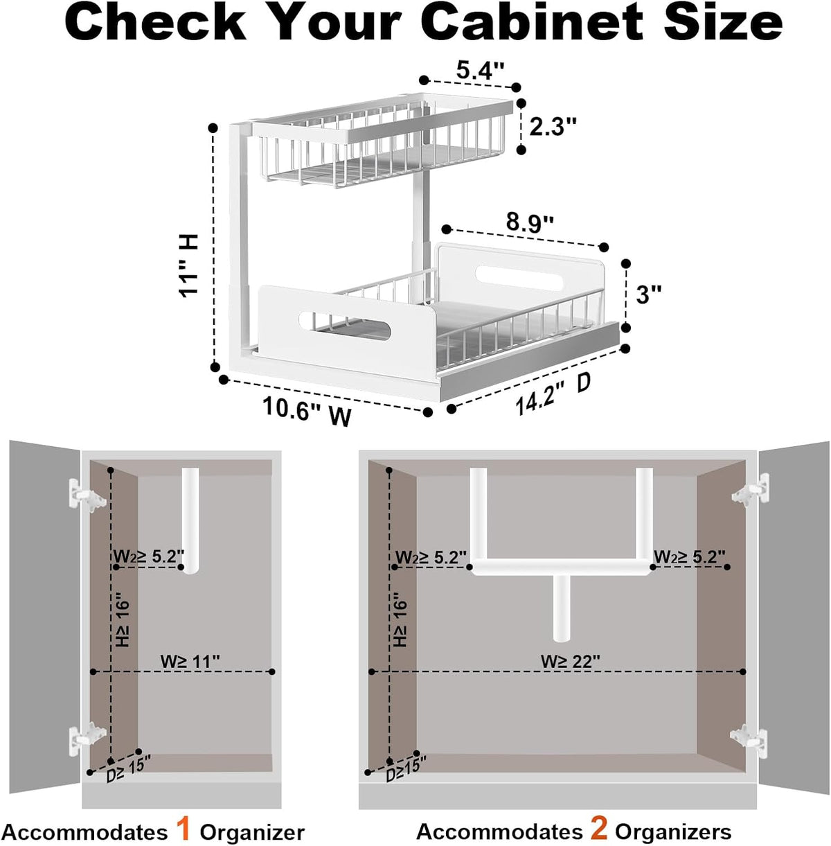 Under Sink Organizer, L-Shaped 2 Tier Pull Out Cabinet Organizer