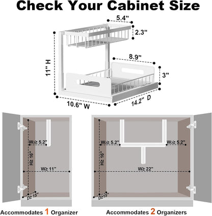 Under Sink Organizer, L-Shaped 2 Tier Pull Out Cabinet Organizer