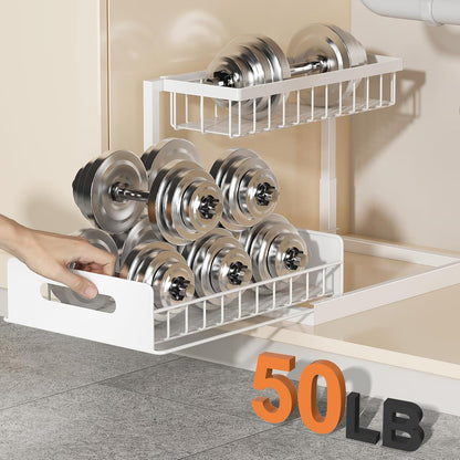 Under Sink Organizer, L-Shaped 2 Tier Pull Out Cabinet Organizer
