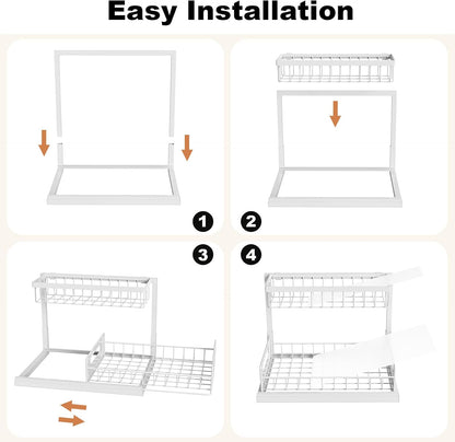 Under Sink Organizer, L-Shaped 2 Tier Pull Out Cabinet Organizer