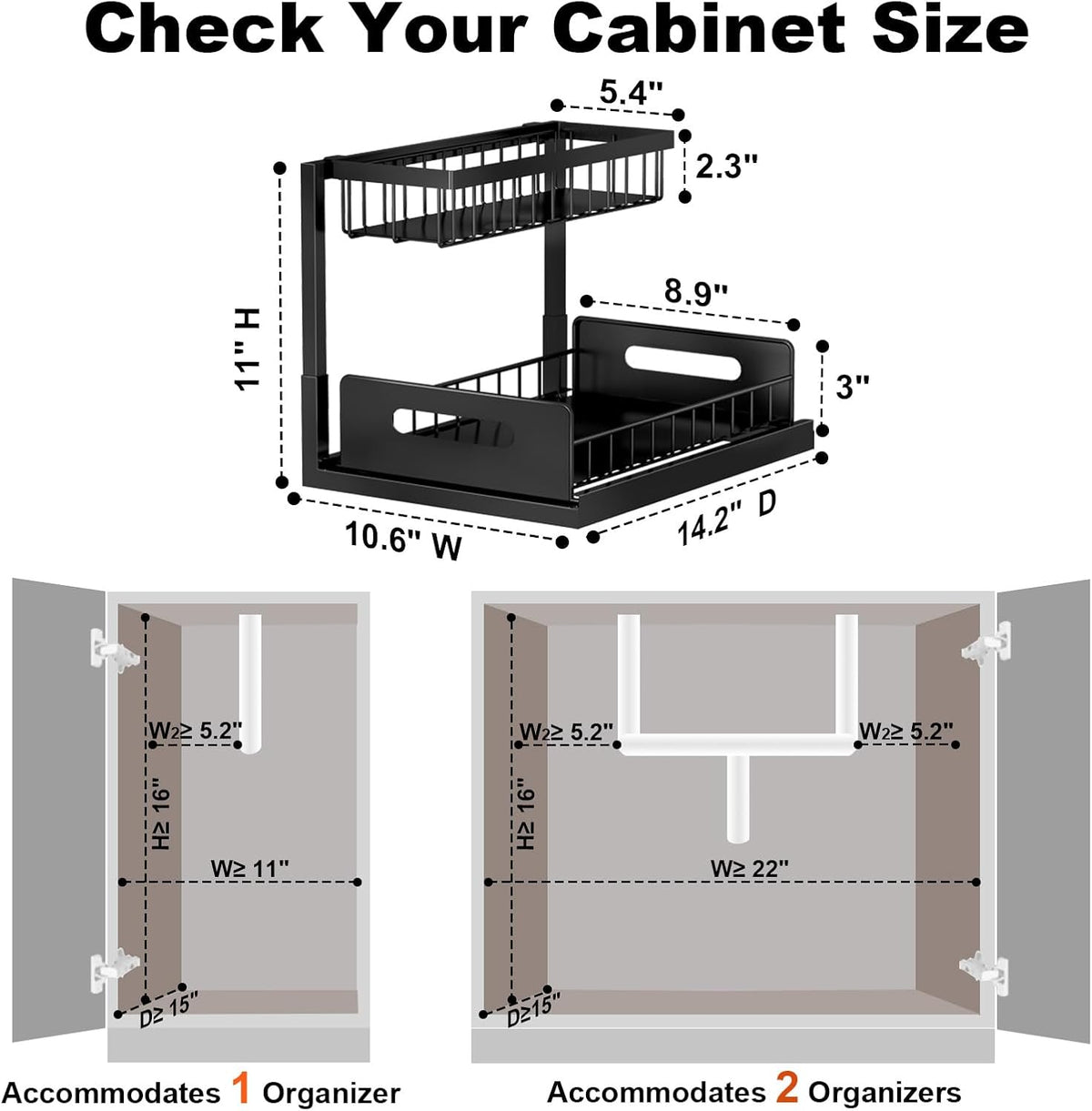 Under Sink Organizer, L-Shaped 2 Tier Pull Out Cabinet Organizer