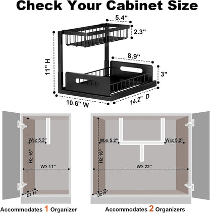 Under Sink Organizer, L-Shaped 2 Tier Pull Out Cabinet Organizer