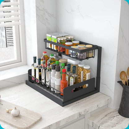 Under Sink Organizer, L-Shaped 2 Tier Pull Out Cabinet Organizer