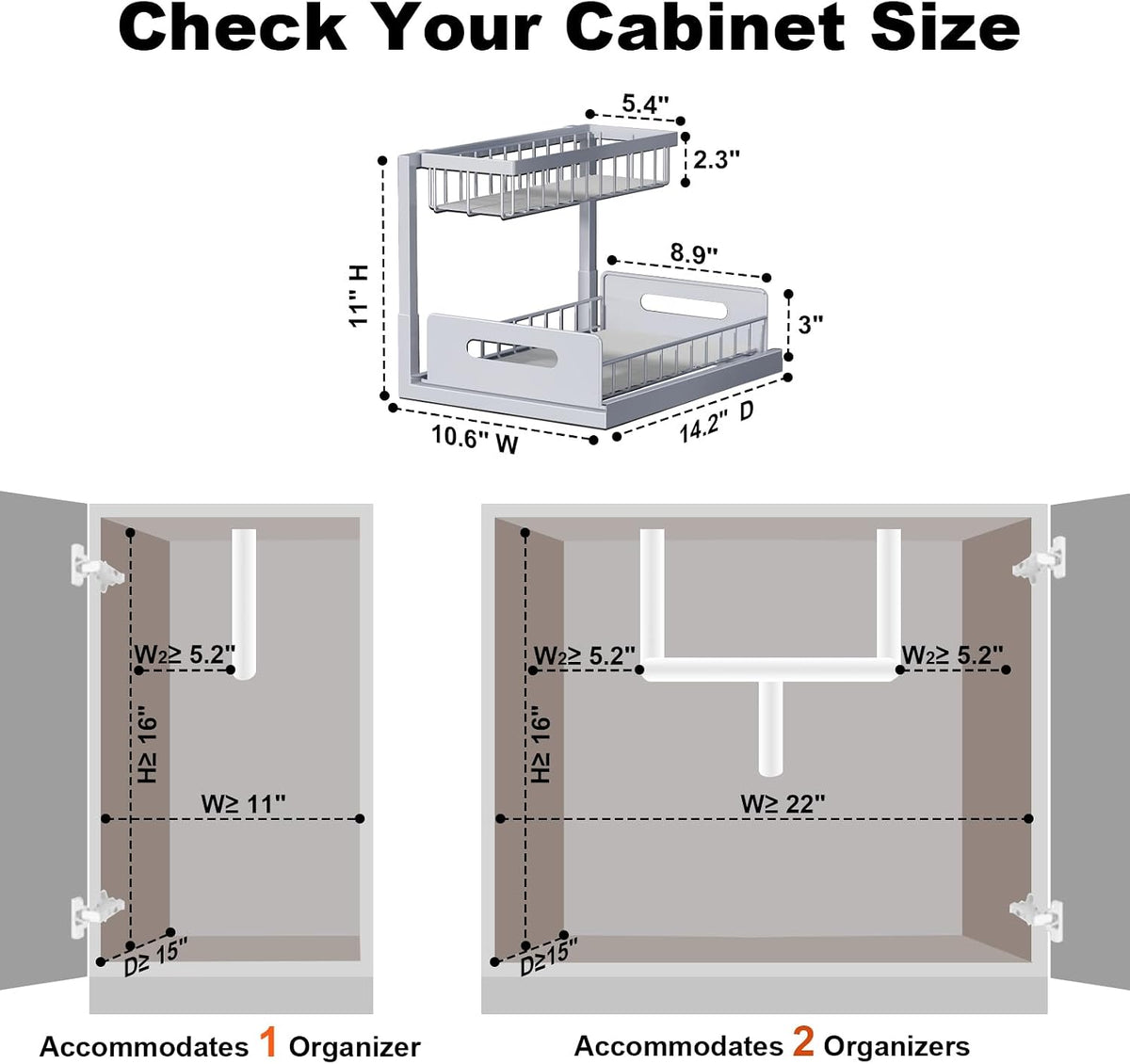 Under Sink Organizer, L-Shaped 2 Tier Pull Out Cabinet Organizer