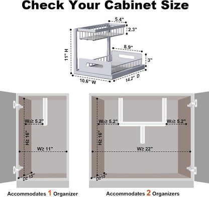 Under Sink Organizer, L-Shaped 2 Tier Pull Out Cabinet Organizer