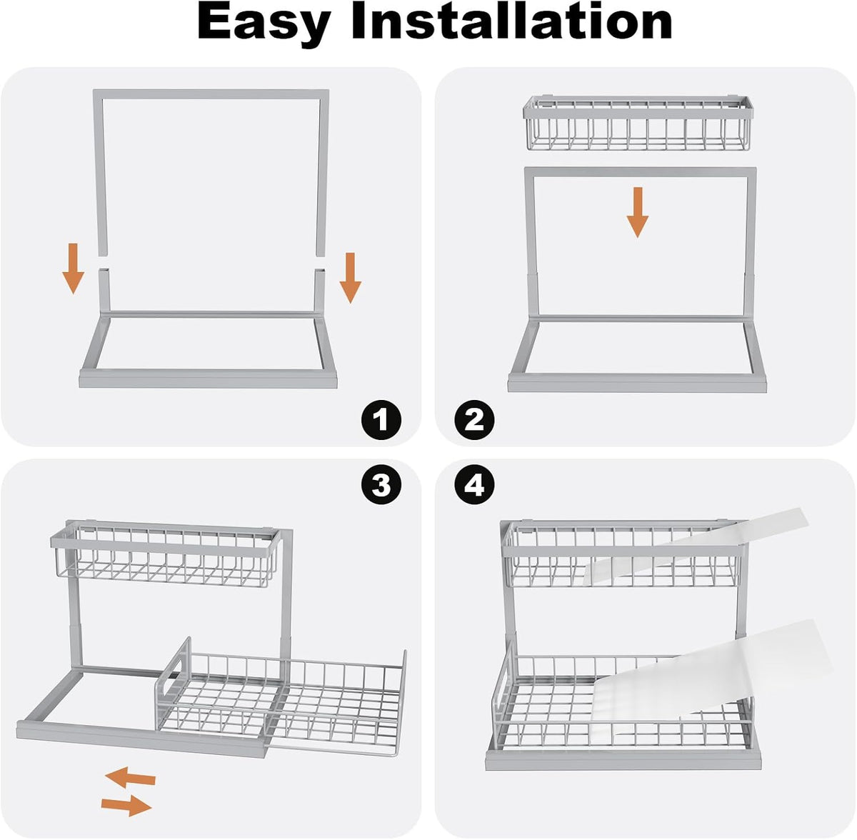Under Sink Organizer, L-Shaped 2 Tier Pull Out Cabinet Organizer