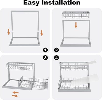 Under Sink Organizer, L-Shaped 2 Tier Pull Out Cabinet Organizer