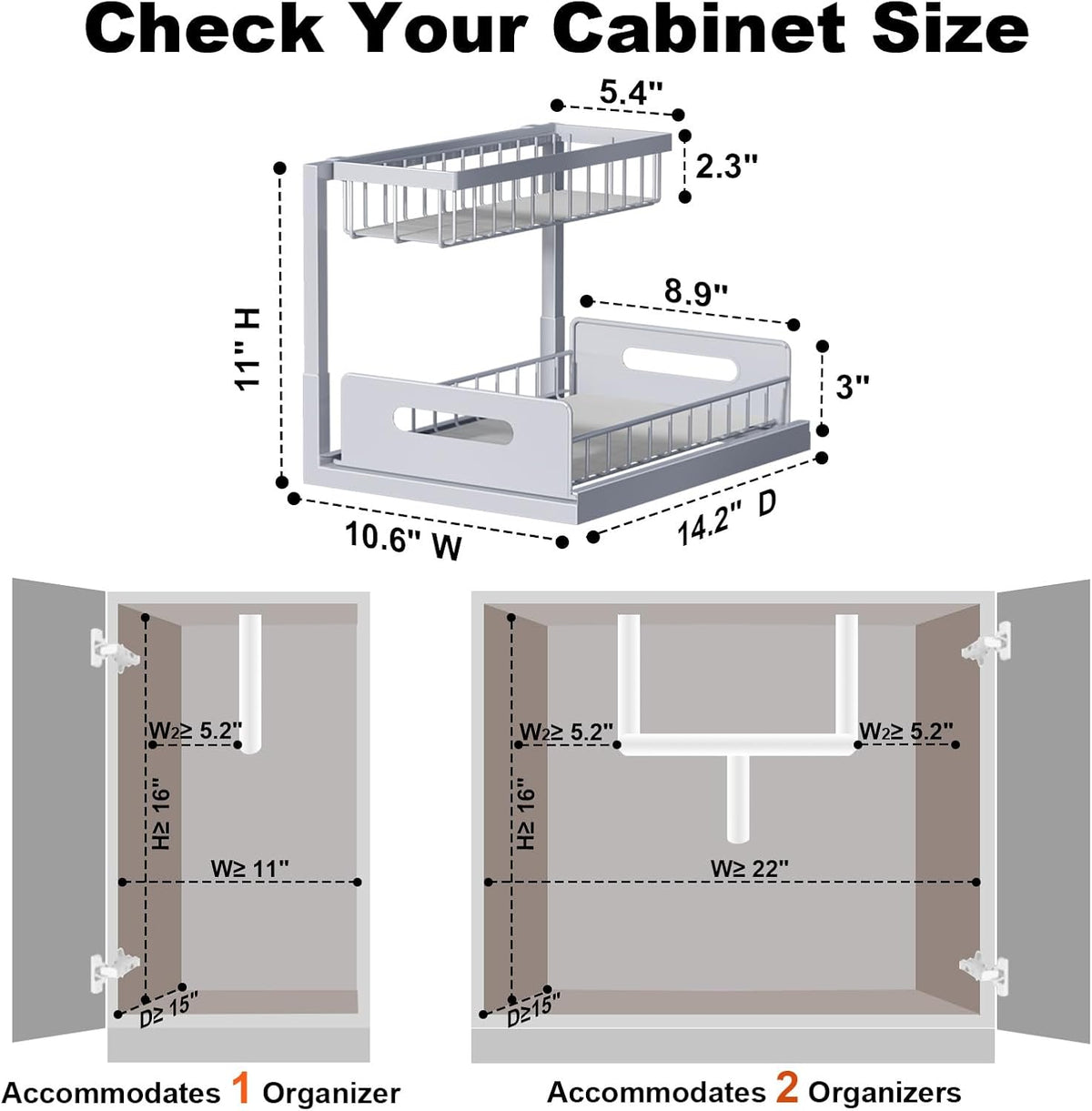 Under Sink Organizer, L-Shaped 2 Tier Pull Out Cabinet Organizer
