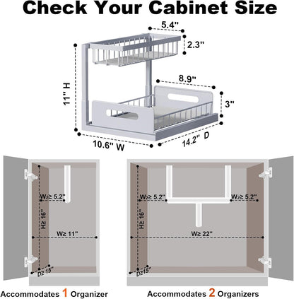 Under Sink Organizer, L-Shaped 2 Tier Pull Out Cabinet Organizer