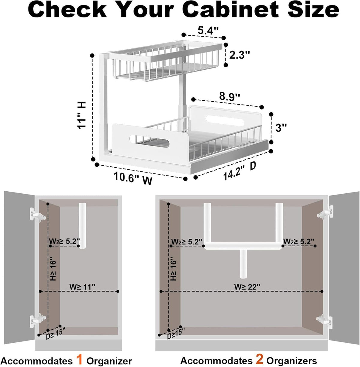 Under Sink Organizer, L-Shaped 2 Tier Pull Out Cabinet Organizer