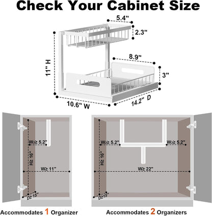 Under Sink Organizer, L-Shaped 2 Tier Pull Out Cabinet Organizer